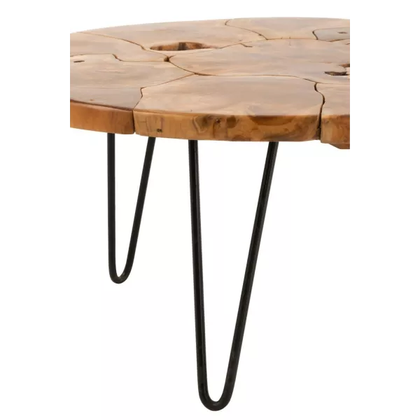 Table ronde de salon en bois de teck et métal POULINE (80x80 cm) (Marron)