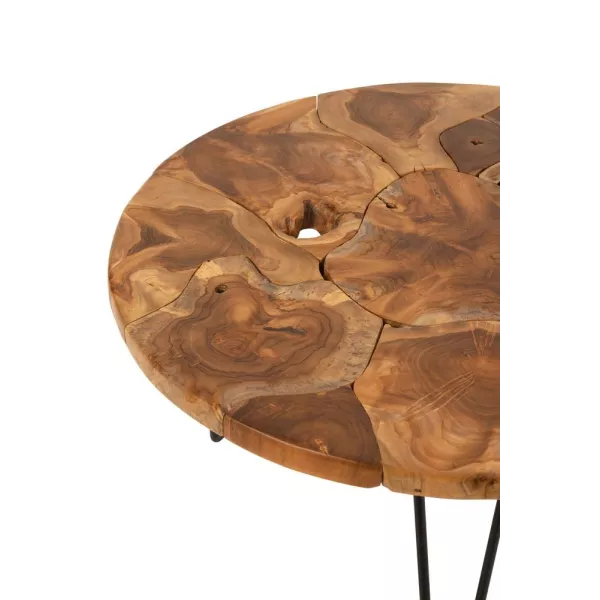 Table ronde de salon en bois de teck et métal POULINE (80x80 cm) (Marron)