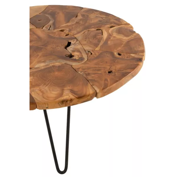 Table ronde de salon en bois de teck et métal POULINE (80x80 cm) (Marron)