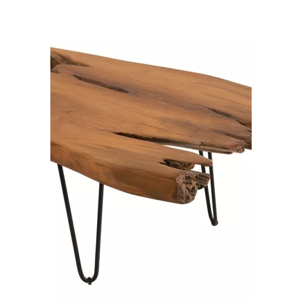 Table de salon en bois de teck et métal POULINE (107,5x59,5 cm) (Marron)