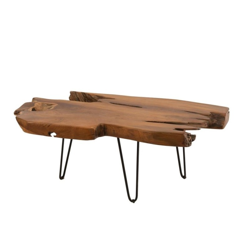 Table de salon en bois de teck et métal POULINE (107,5x59,5 cm) (Marron)