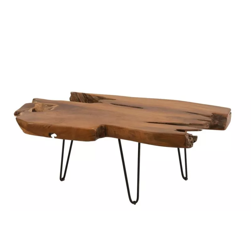 Table de salon en bois de teck et métal POULINE (107,5x59,5 cm) (Marron)