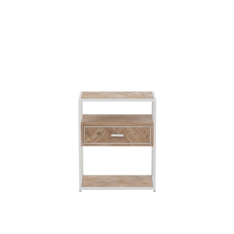 Table d'appoint en bois et métal PAGON (50x30 cm) (Blanc, Naturel)