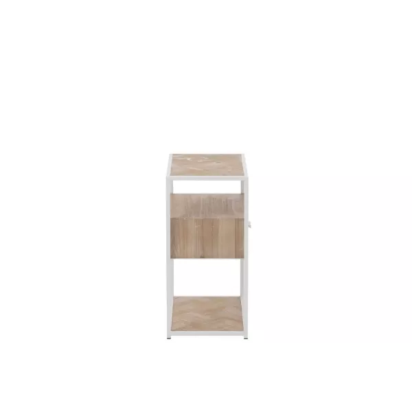 Table d'appoint en bois et métal PAGON (50x30 cm) (Blanc, Naturel)