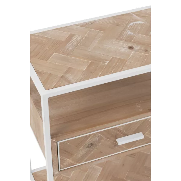 Table d'appoint en bois et métal PAGON (50x30 cm) (Blanc, Naturel)