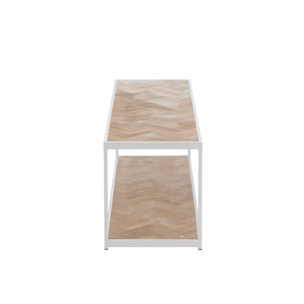 Table de salon en bois et métal PAGON (150x40 cm) (Blanc, Naturel)