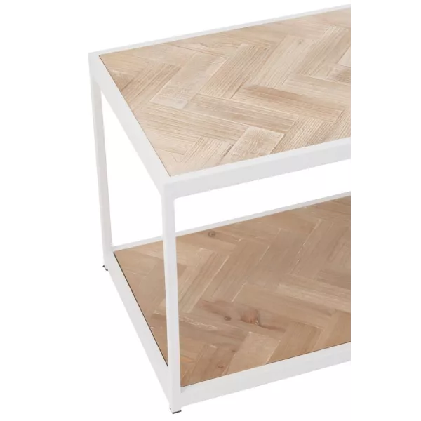 Table de salon en bois et métal PAGON (150x40 cm) (Blanc, Naturel)