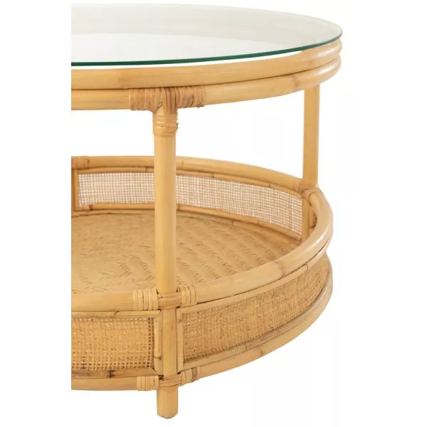 Table basse en rotin et verre FLORY (70x70 cm) (Naturel)