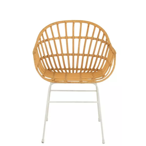 Chaise avec accoudoirs en rotin et métal MIXOU (Naturel, blanc)