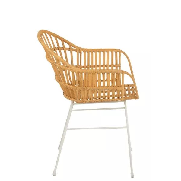 Chaise avec accoudoirs en rotin et métal MIXOU (Naturel, blanc)