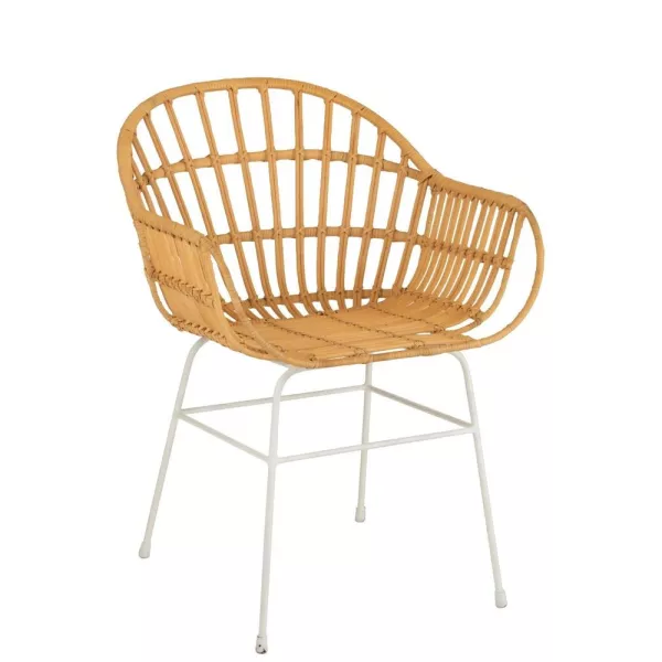 Chaise avec accoudoirs en rotin et métal MIXOU (Naturel, blanc)