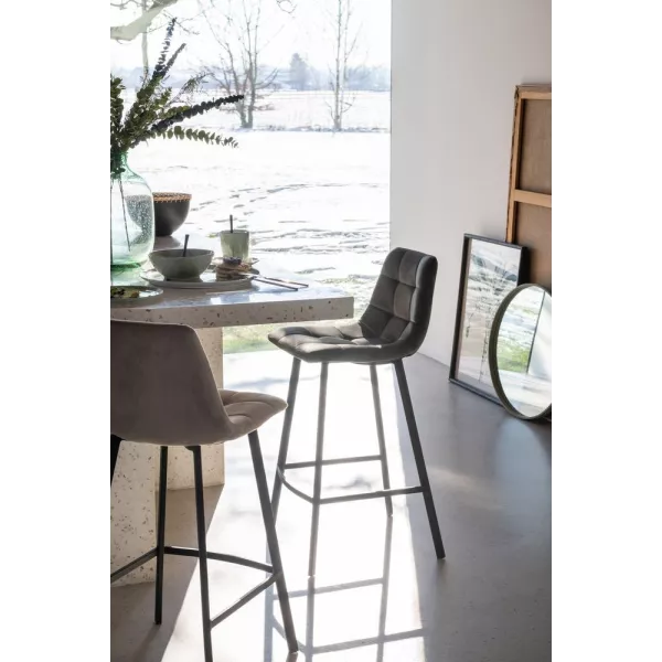 Tabouret de bar en tissu et métal NORTY (Gris, noir)