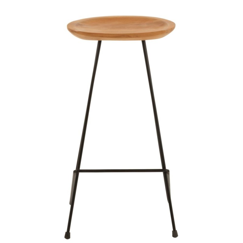 Tabouret de bar en bois de teck et métal TONY (Naturel, noir)