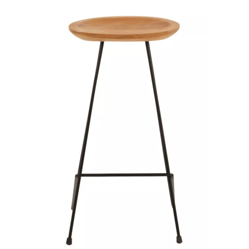 Tabouret de bar en bois de teck et métal TONY (Naturel, noir)