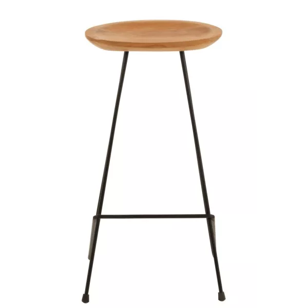 Tabouret de bar en bois de teck et métal TONY (Naturel, noir)