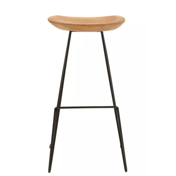 Tabouret de bar en bois de teck et métal TONY (Naturel, noir)