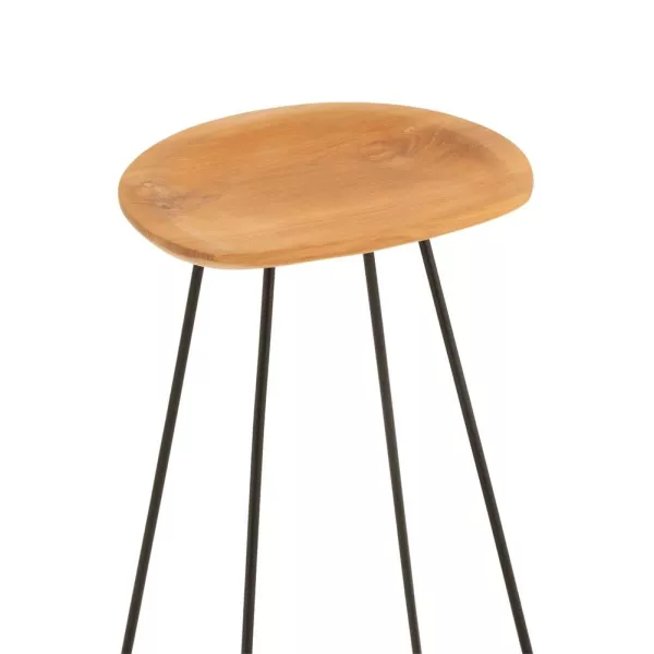 Tabouret de bar en bois de teck et métal TONY (Naturel, noir)