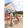 Tabouret de bar en bois de teck et métal TONY (Naturel, noir)