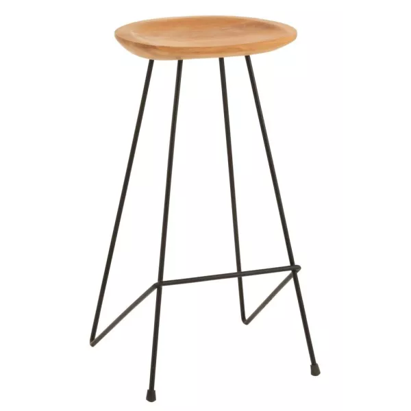 Tabouret de bar en bois de teck et métal TONY (Naturel, noir)