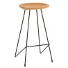 Tabouret de bar en bois de teck et métal TONY (Naturel, noir)