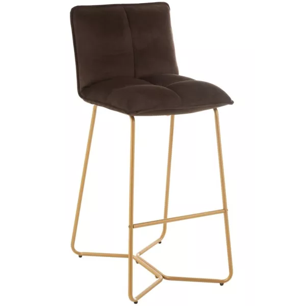 Tabouret de bar en tissu et métal FLOURINE (Marron foncé, or)