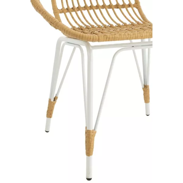 Chaise intérieur-extérieur en rotin et métal PINGO (Naturel, blanc)