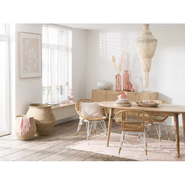 Chaise intérieur-extérieur en rotin et métal PINGO (Naturel, blanc)