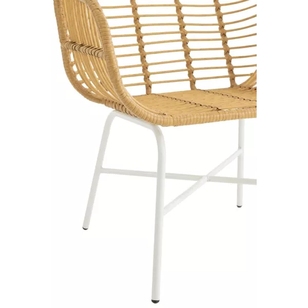 Fauteuil intérieur-extérieur en rotin et métal PINGO (Naturel, blanc)