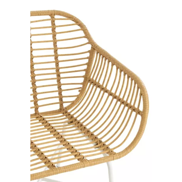 Fauteuil intérieur-extérieur en rotin et métal PINGO (Naturel, blanc)