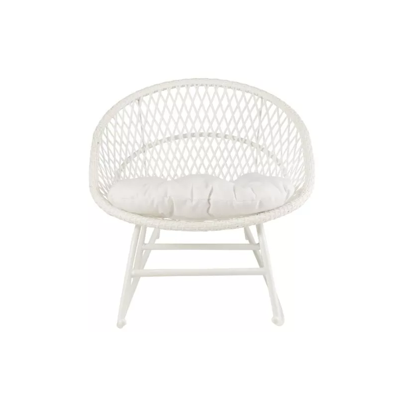 Fauteuil à bascule intérieur-extérieur en roseau et métal PONETTE (Blanc)