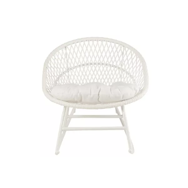 Fauteuil à bascule intérieur-extérieur en roseau et métal PONETTE (Blanc)