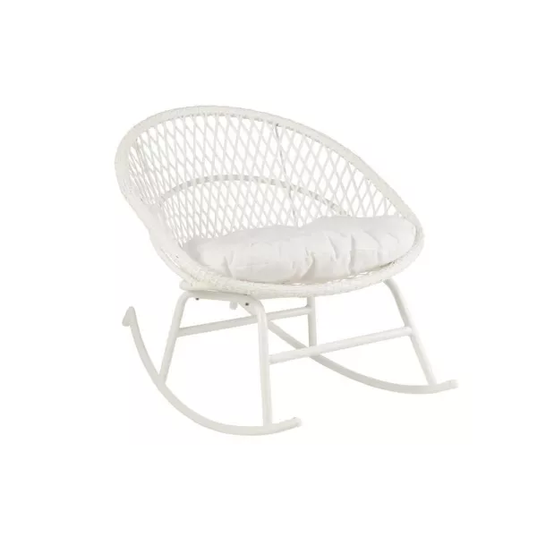 Fauteuil à bascule intérieur-extérieur en roseau et métal PONETTE (Blanc)