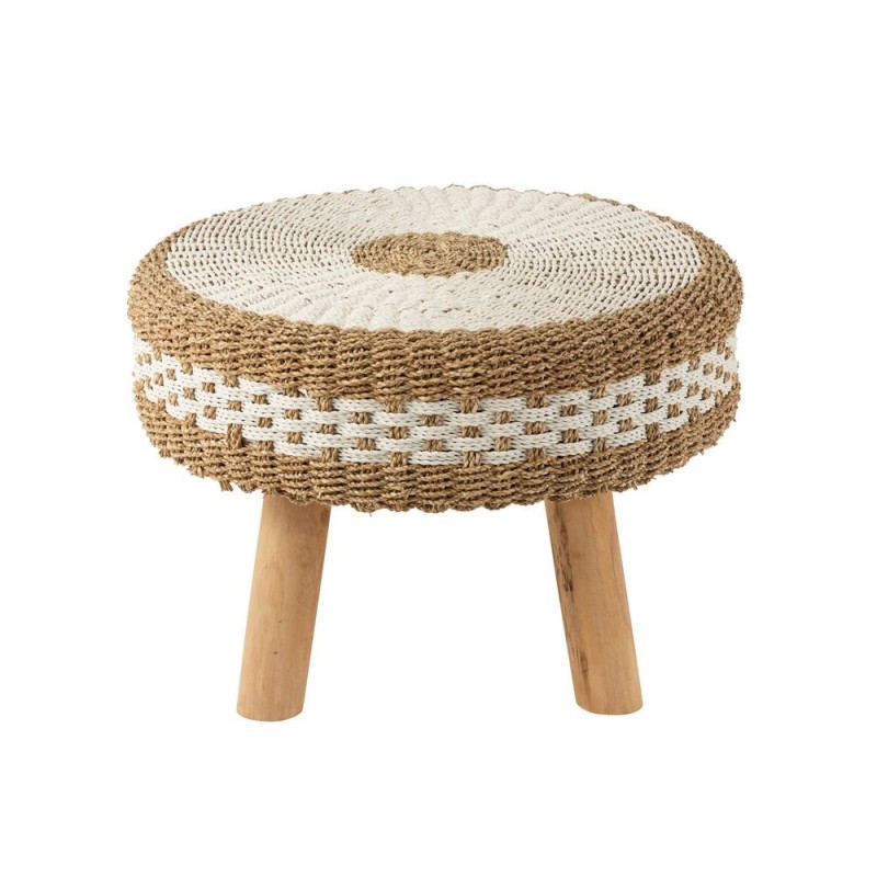 Pouf sur pied en jute OSLO (Blanc, Naturel)