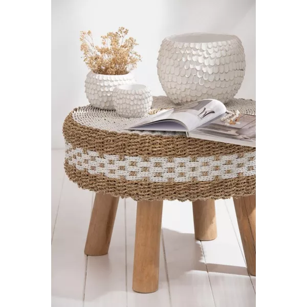 Pouf sur pied en jute OSLO (Blanc, Naturel)