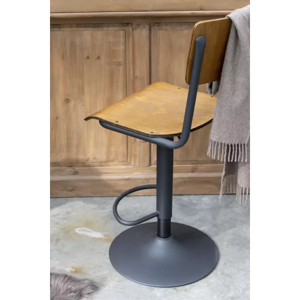 Tabouret de bar en bois et métal PLEVAN (Marron, noir)