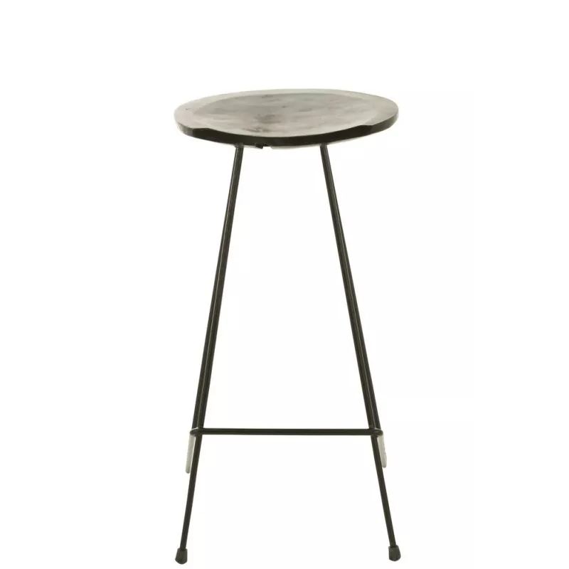 Tabouret de bar en bois de teck et métal ZIMBA (Noir)