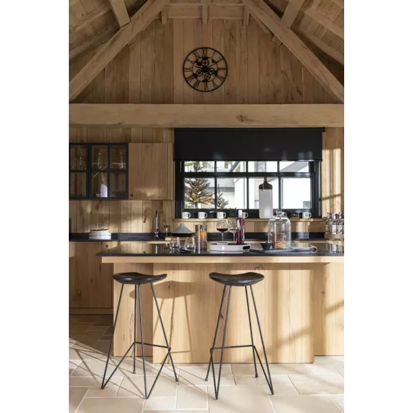 Tabouret de bar en bois de teck et métal ZIMBA (Noir)