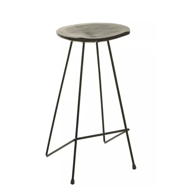 Tabouret de bar en bois de teck et métal ZIMBA (Noir)