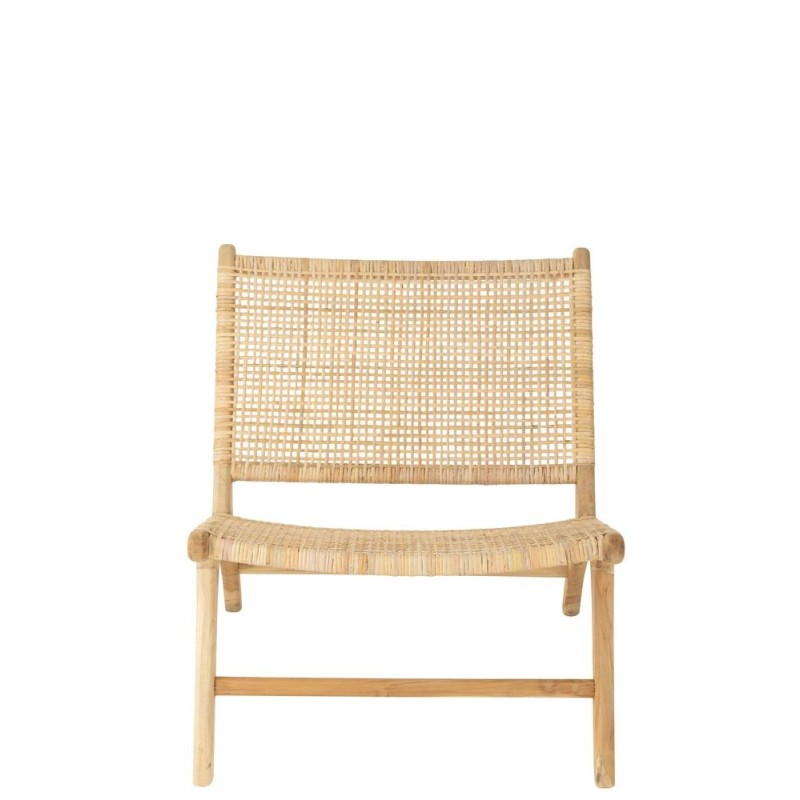 Fauteuil lounge en bois et rotin ajouré BAPIN (Naturel)