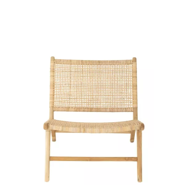 Fauteuil lounge en bois et rotin ajouré BAPIN (Naturel)