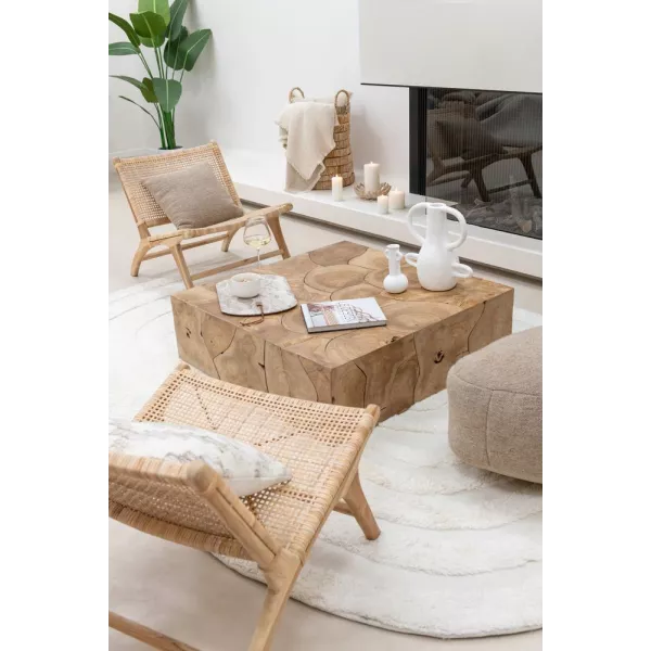 Fauteuil lounge en bois et rotin ajouré BAPIN (Naturel)