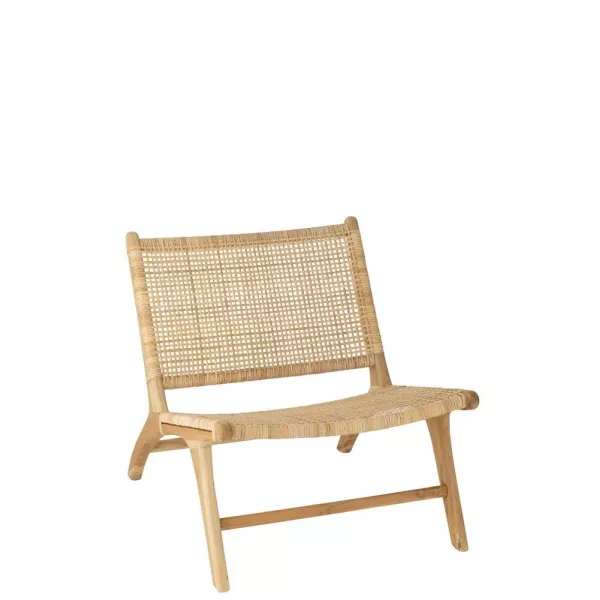 Fauteuil lounge en bois et rotin ajouré BAPIN (Naturel)