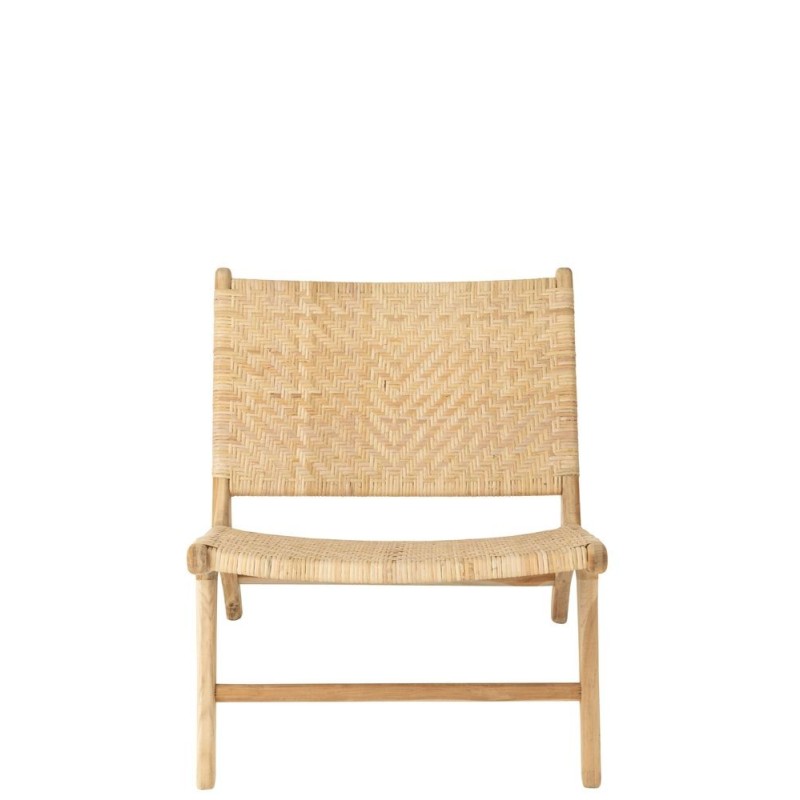 Fauteuil lounge en bois et rotin serré BAPIN (Naturel)