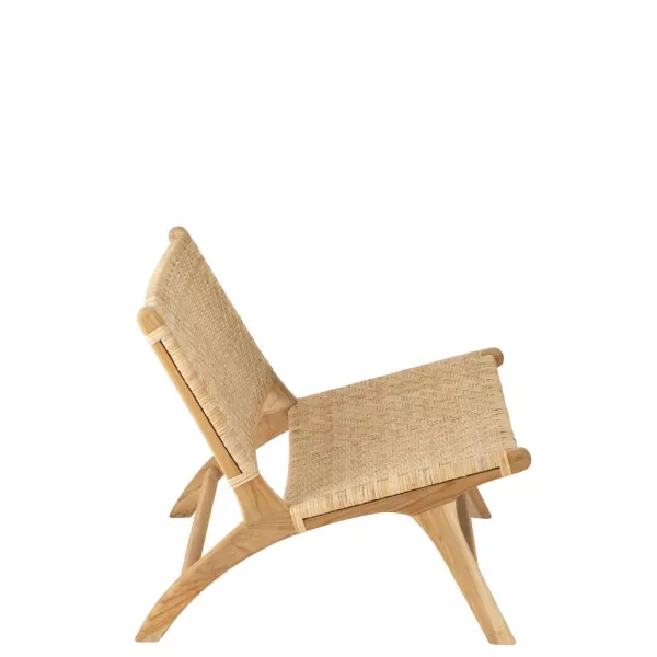 Fauteuil lounge en bois et rotin serré BAPIN (Naturel)