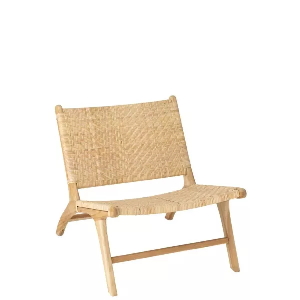 Fauteuil lounge en bois et rotin serré BAPIN (Naturel)