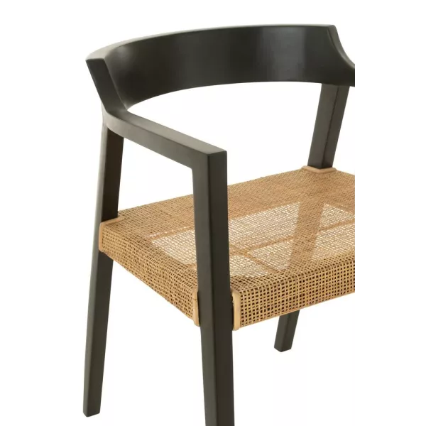 Chaise en teck et rotin PALBON (Noir, naturel)