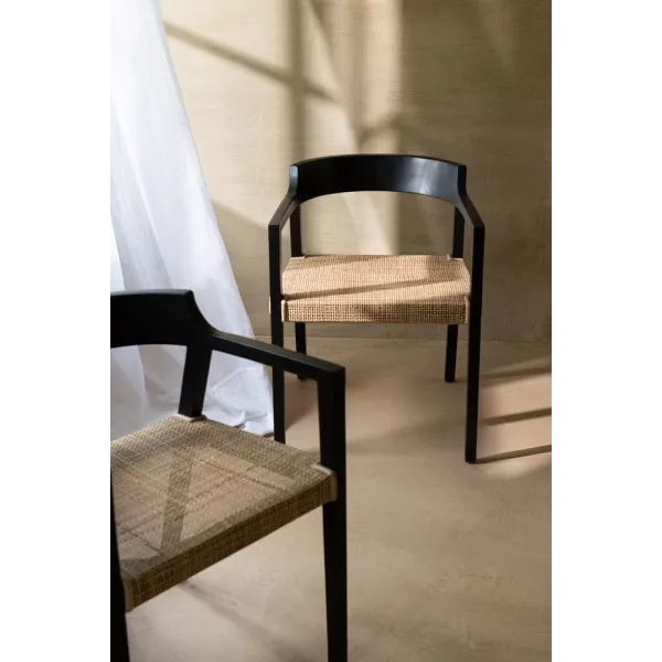 Chaise en teck et rotin PALBON (Noir, naturel)