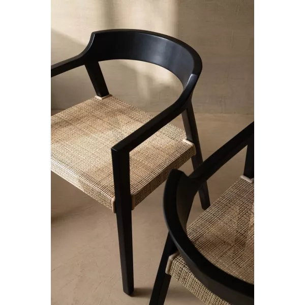 Chaise en teck et rotin PALBON (Noir, naturel)