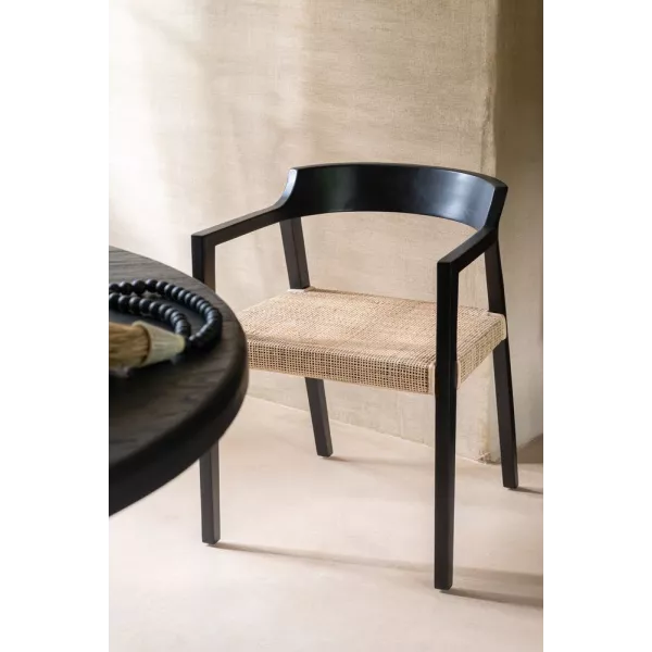 Chaise en teck et rotin PALBON (Noir, naturel)