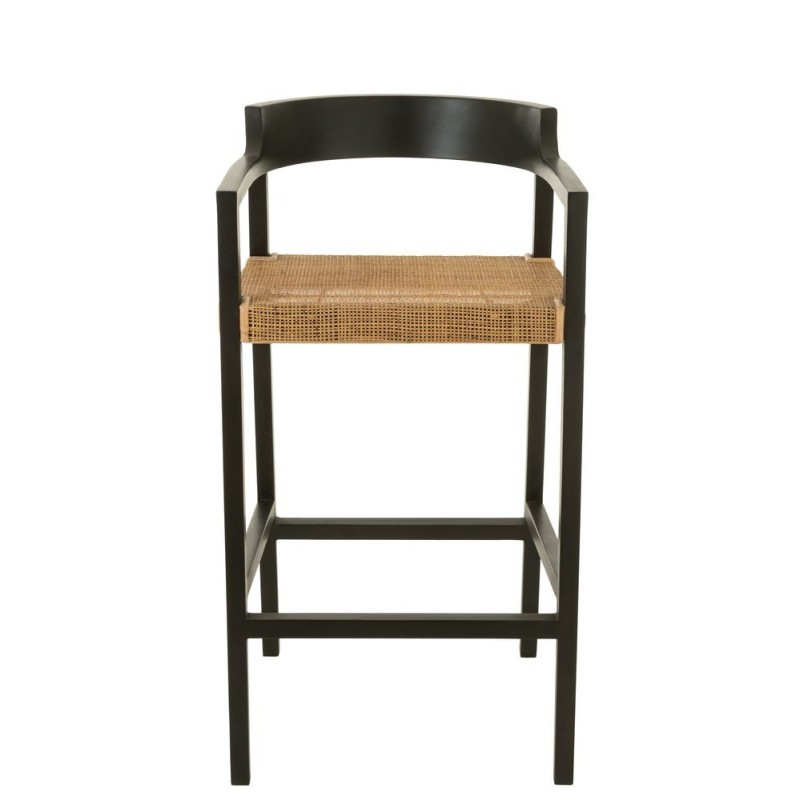 Tabouret de bar en teck et rotin PALBON (Noir, naturel)